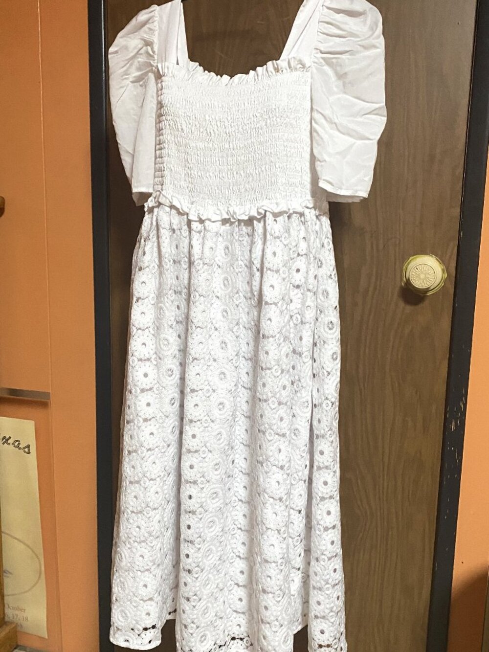 White RP RACHELPARCELL Smocked Top & Eyelet/Lace Short Sleeve Dress-Large